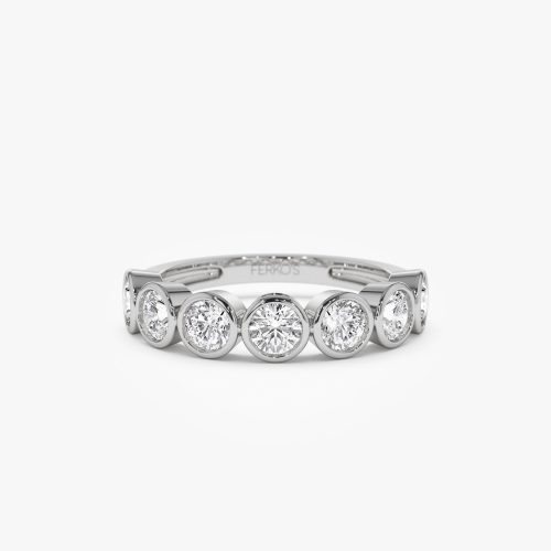 1.45 ctw 14k Bezel Setting Seven Stone Round Lab Grown Diamond Ring - Mila 14K White Gold Ferkos Fine Jewelry