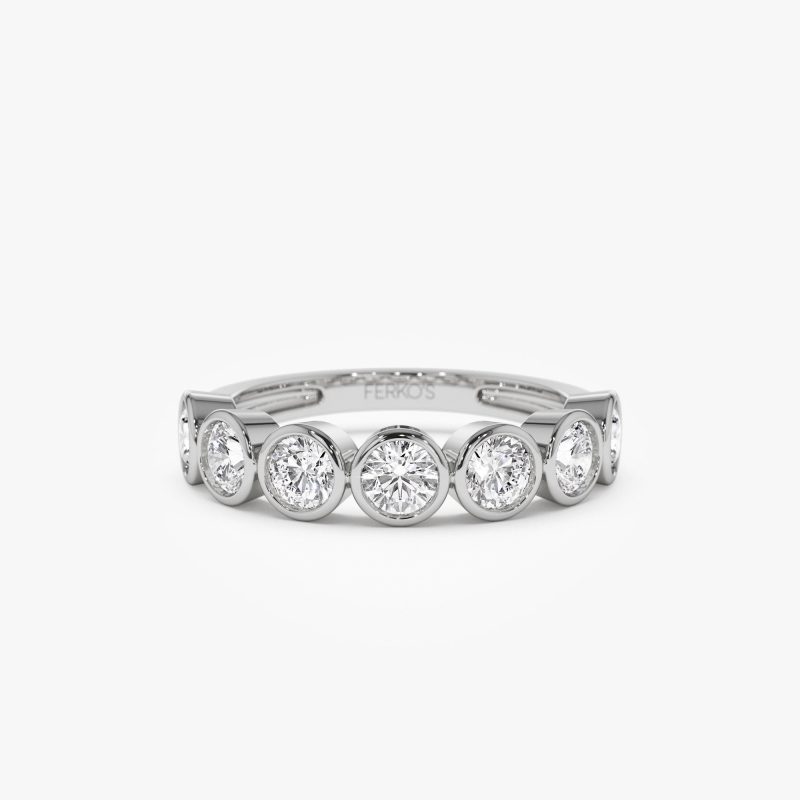 1.45 ctw 14k Bezel Setting Seven Stone Round Lab Grown Diamond Ring - Mila 14K White Gold Ferkos Fine Jewelry