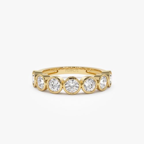 1.45 ctw 14k Bezel Setting Seven Stone Round Lab Grown Diamond Ring - Mila 14K Gold Ferkos Fine Jewelry