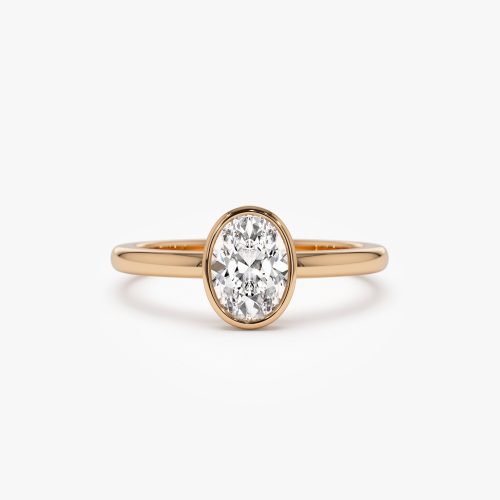 0.75 - 1.50 ctw 14k Bezel Setting Oval Shaped Lab Grown Diamond Engagement Ring - Cora 14K Rose Gold Ferkos Fine Jewelry