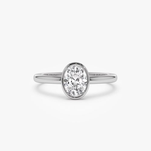 0.75 - 1.50 ctw 14k Bezel Setting Oval Shaped Lab Grown Diamond Engagement Ring - Cora 14K White Gold Ferkos Fine Jewelry