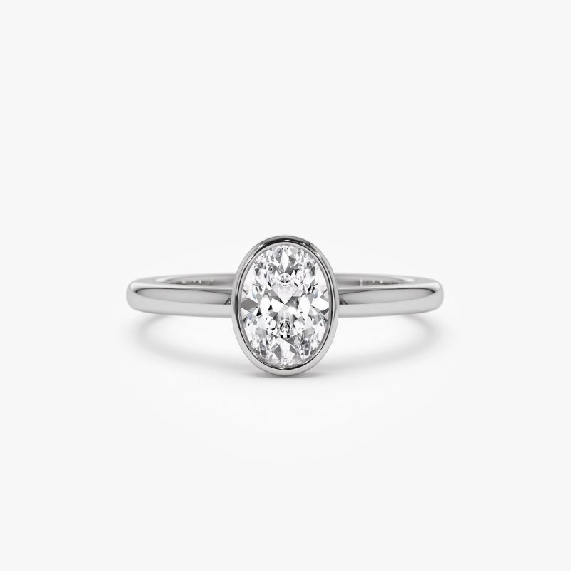 0.75 - 1.50 ctw 14k Bezel Setting Oval Shaped Lab Grown Diamond Engagement Ring - Cora 14K White Gold Ferkos Fine Jewelry