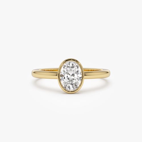 0.75 - 1.50 ctw 14k Bezel Setting Oval Shaped Lab Grown Diamond Engagement Ring - Cora 14K Gold Ferkos Fine Jewelry