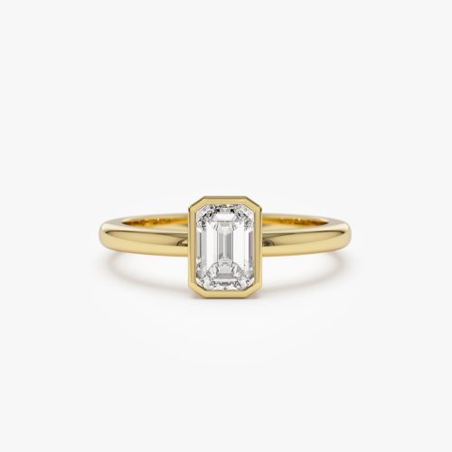 0.75 - 1.50 ctw 14k Bezel Setting Emerald Cut Lab Grown Diamond Engagement Ring - Anna 14K Gold Ferkos Fine Jewelry