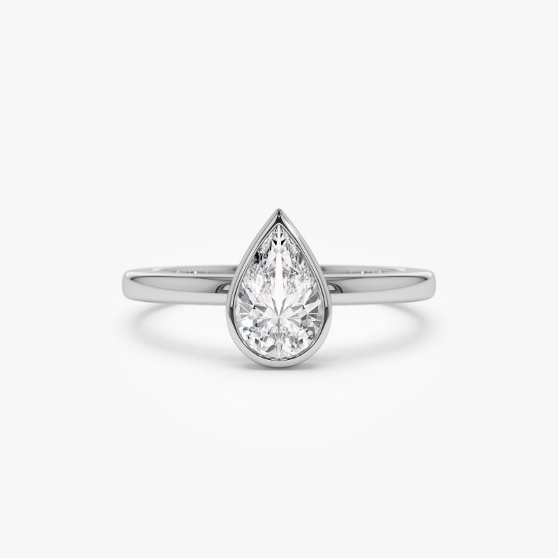 0.75 - 1.50 ctw 14k Bezel Setting Pear Shaped Lab Grown Diamond Engagement Ring - Arianna 14K White Gold Ferkos Fine Jewelry