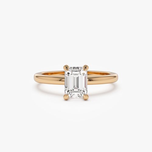 0.75 - 1.50 ctw 14k Four Prong Setting Emerald Cut Lab Grown Diamond Engagement Ring - Esther 14K Rose Gold Ferkos Fine Jewelry