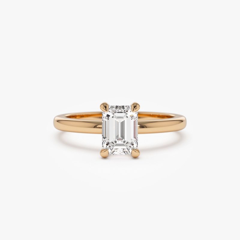 0.75 - 1.50 ctw 14k Four Prong Setting Emerald Cut Lab Grown Diamond Engagement Ring - Esther 14K Rose Gold Ferkos Fine Jewelry