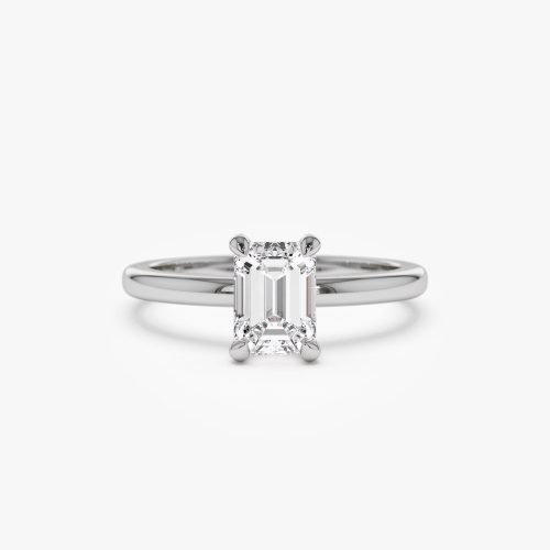 0.75 - 1.50 ctw 14k Four Prong Setting Emerald Cut Lab Grown Diamond Engagement Ring - Esther 14K White Gold Ferkos Fine Jewelry