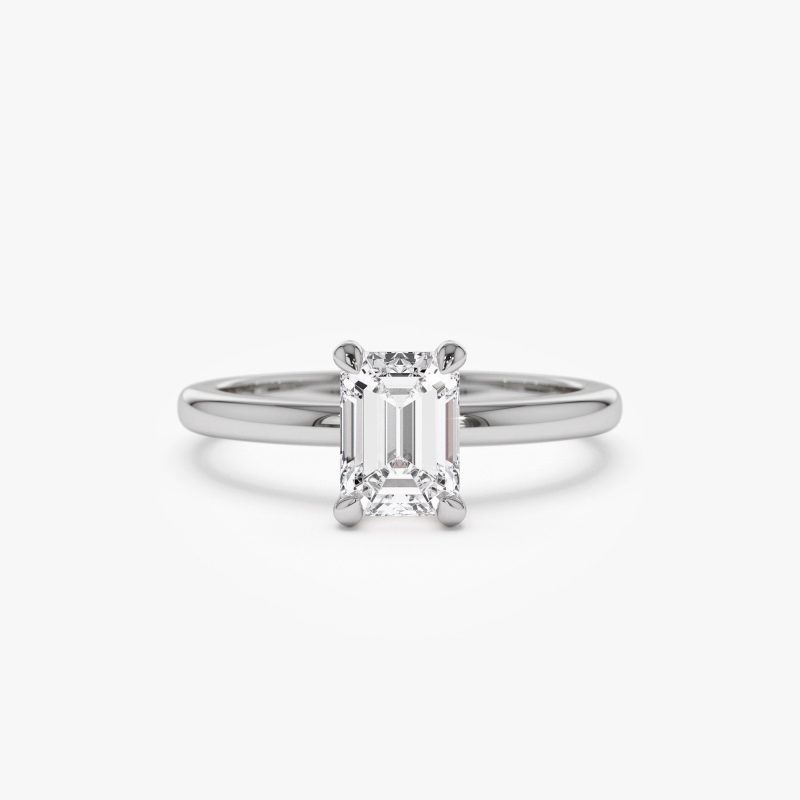 0.75 - 1.50 ctw 14k Four Prong Setting Emerald Cut Lab Grown Diamond Engagement Ring - Esther 14K White Gold Ferkos Fine Jewelry