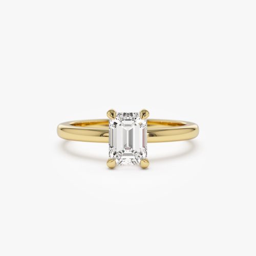 0.75 - 1.50 ctw 14k Four Prong Setting Emerald Cut Lab Grown Diamond Engagement Ring - Esther 14K Gold Ferkos Fine Jewelry