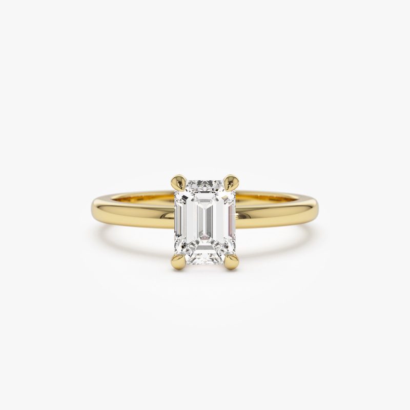 0.75 - 1.50 ctw 14k Four Prong Setting Emerald Cut Lab Grown Diamond Engagement Ring - Esther 14K Gold Ferkos Fine Jewelry