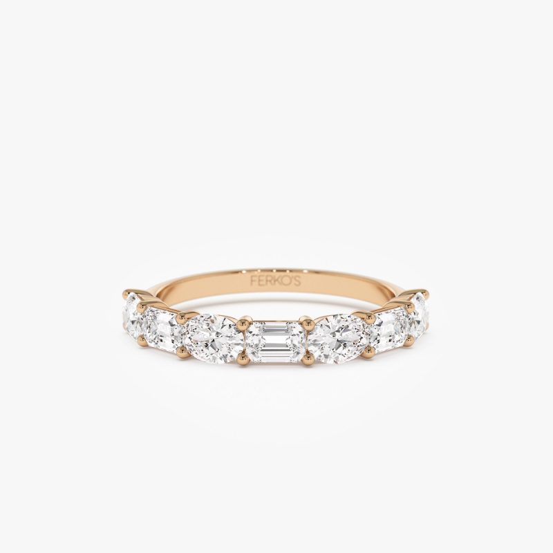 1.30 ctw 14k East West Prong Setting Seven Stone Oval &  Emerald Cut Lab Grown Diamond Ring - Jayleen 14K Rose Gold Ferkos Fine Jewelry