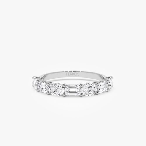 1.30 ctw 14k East West Prong Setting Seven Stone Oval &  Emerald Cut Lab Grown Diamond Ring - Jayleen 14K White Gold Ferkos Fine Jewelry