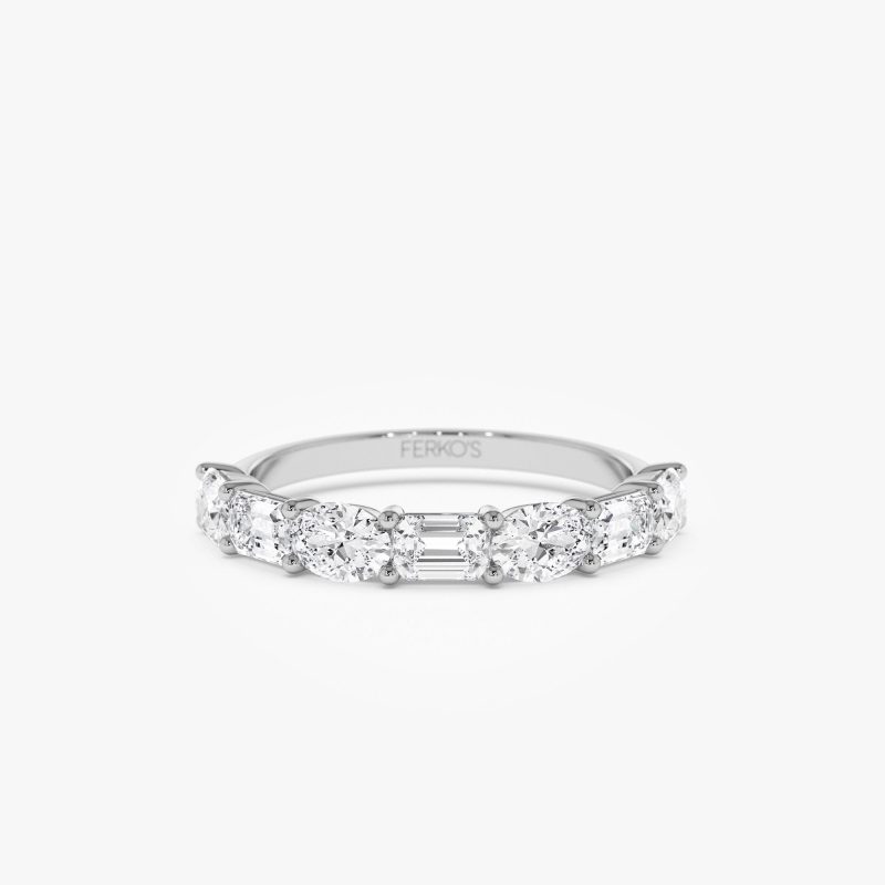 1.30 ctw 14k East West Prong Setting Seven Stone Oval &  Emerald Cut Lab Grown Diamond Ring - Jayleen 14K White Gold Ferkos Fine Jewelry