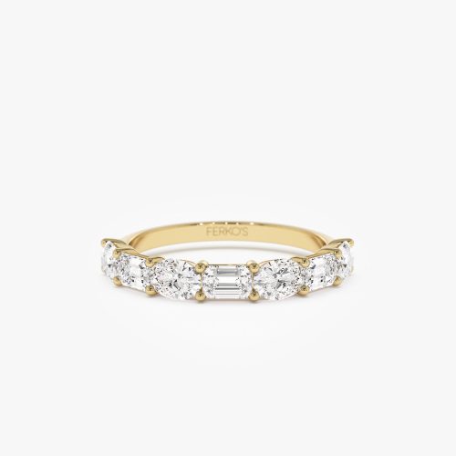 1.30 ctw 14k East West Prong Setting Seven Stone Oval &  Emerald Cut Lab Grown Diamond Ring - Jayleen 14K Gold Ferkos Fine Jewelry