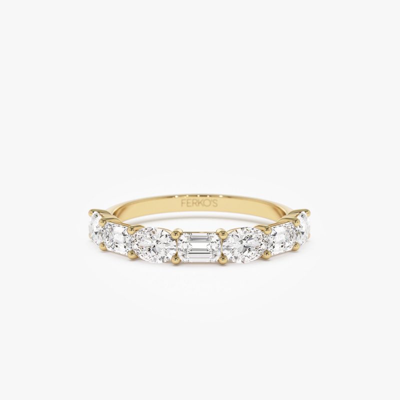 1.30 ctw 14k East West Prong Setting Seven Stone Oval &  Emerald Cut Lab Grown Diamond Ring - Jayleen 14K Gold Ferkos Fine Jewelry