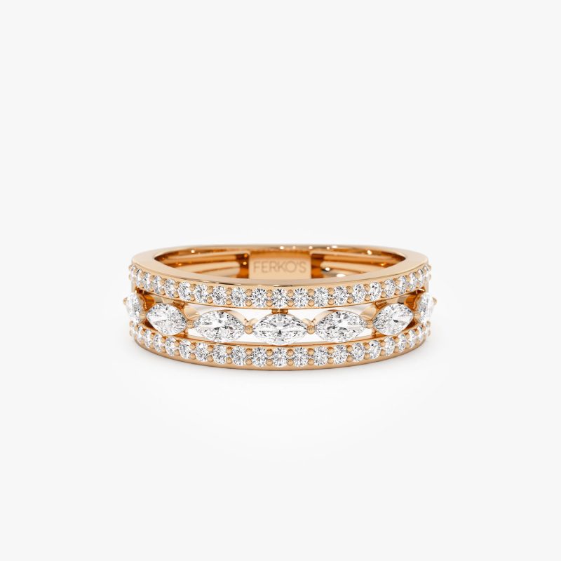 14K Multi-Band Marquise and Round Diamond Ring 14K Rose Gold Ferkos Fine Jewelry