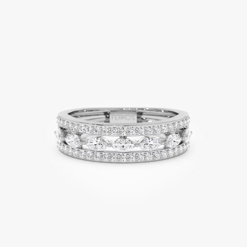 14K Multi-Band Marquise and Round Diamond Ring 14K White Gold Ferkos Fine Jewelry