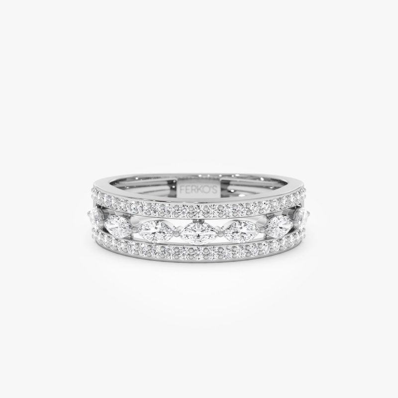 14K Multi-Band Marquise and Round Diamond Ring 14K White Gold Ferkos Fine Jewelry