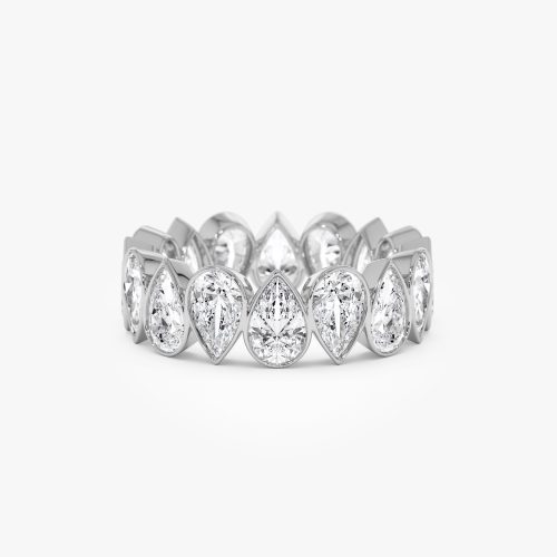 3.15 ctw 14k Bezel Setting Pear Shaped Lab Grown Diamond Eternity Ring - Lainey 14k White Gold Ferkos Fine Jewelry