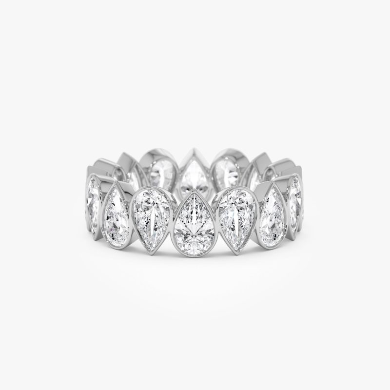 3.15 ctw 14k Bezel Setting Pear Shaped Lab Grown Diamond Eternity Ring - Lainey 14k White Gold Ferkos Fine Jewelry