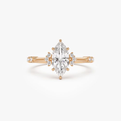 1.10 ctw 14k Art Deco Marquise Shaped Lab Grown Diamond Enagement Ring - Rose 14k Rose Gold Ferkos Fine Jewelry