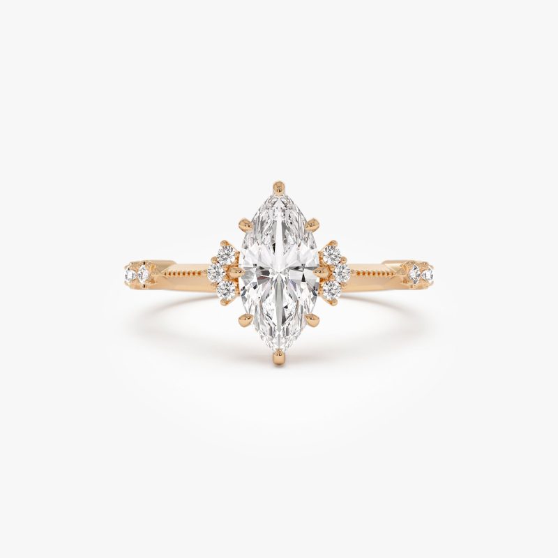 1.10 ctw 14k Art Deco Marquise Shaped Lab Grown Diamond Enagement Ring - Rose 14k Rose Gold Ferkos Fine Jewelry