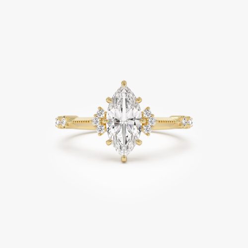 1.10 ctw 14k Art Deco Marquise Shaped Lab Grown Diamond Enagement Ring - Rose 14k Gold Ferkos Fine Jewelry