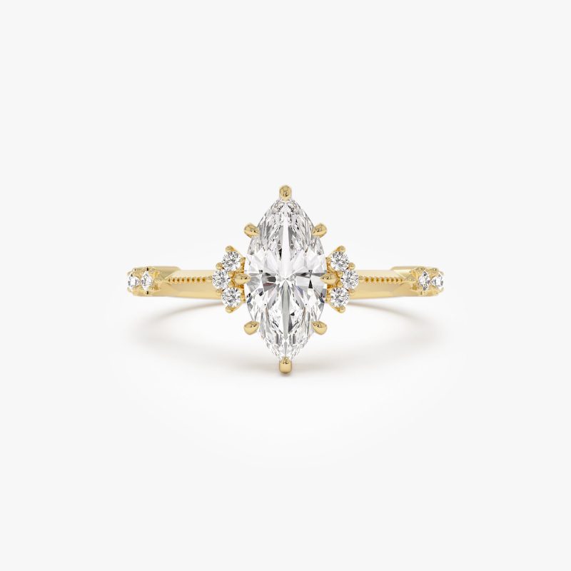 1.10 ctw 14k Art Deco Marquise Shaped Lab Grown Diamond Enagement Ring - Rose 14k Gold Ferkos Fine Jewelry