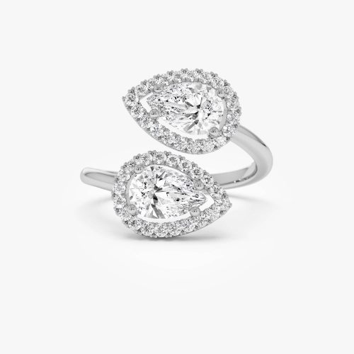 1.90 ctw Double Pear Shaped Lab Grown Halo Bypass Ring - Isabel 14k White Gold Ferkos Fine Jewelry