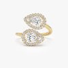 1.90 ctw Double Pear Shaped Lab Grown Halo Bypass Ring - Isabel 14k Gold Ferkos Fine Jewelry