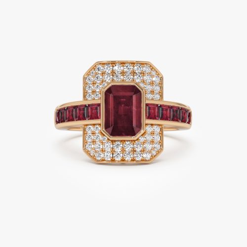 14k Unique Ruby and Diamond Art Deco Ring 14K Rose Gold Ferkos Fine Jewelry