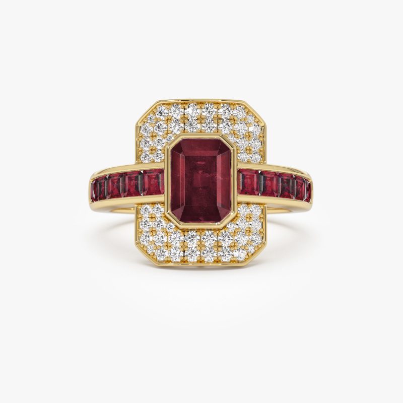 14k Unique Ruby and Diamond Art Deco Ring 14K Gold Ferkos Fine Jewelry