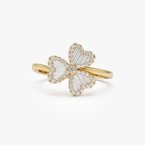 14k Baguette & Round Diamond Flower Ring 14K Gold Ferkos Fine Jewelry