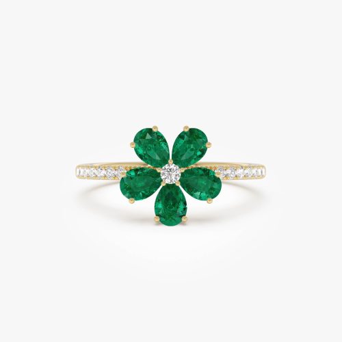 14K Five-Leaf Emerald and Diamond Ring 14k Gold Ferkos Fine Jewelry