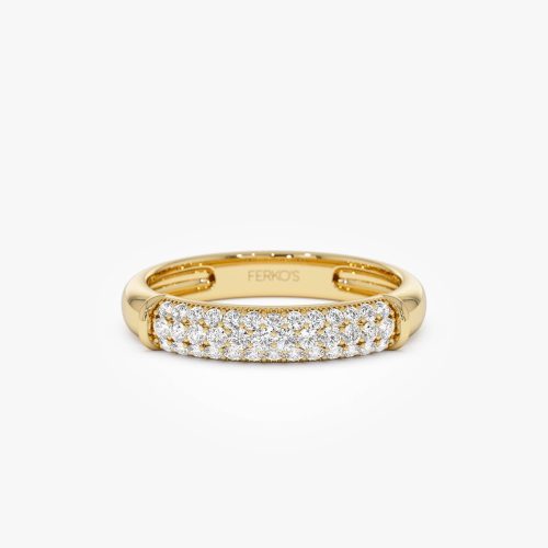 14K Three Row Diamond Pave Band 14k Gold Ferkos Fine Jewelry