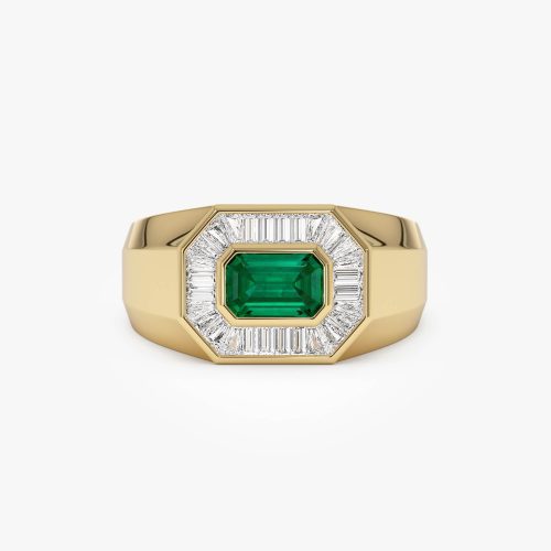 14k Octagon Shape Baguette Diamond Emerald Ring 14k Gold Ferkos Fine Jewelry