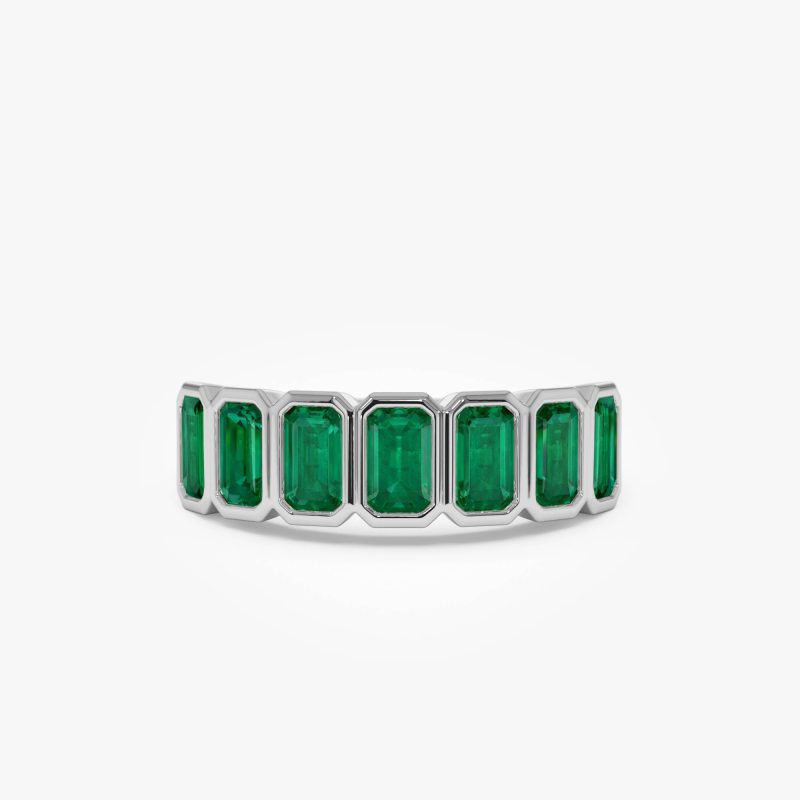 14K Seven Stone Bezel Setting Emerald RIng Ferkos Fine Jewelry