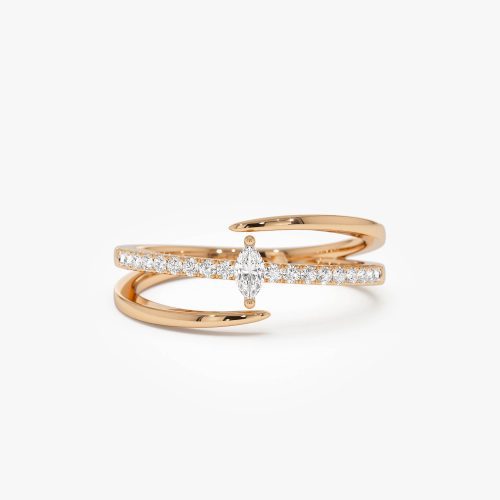 14K Double Band Marquise Diamond Ring with Pavé Accents 14k Rose Gold Ferkos Fine Jewelry