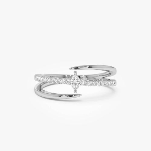 14K Double Band Marquise Diamond Ring with Pavé Accents Ferkos Fine Jewelry