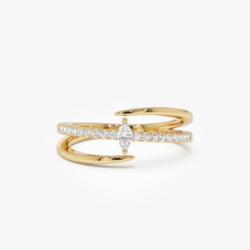 14K Double Band Marquise Diamond Ring with Pavé Accents 14k Gold Ferkos Fine Jewelry