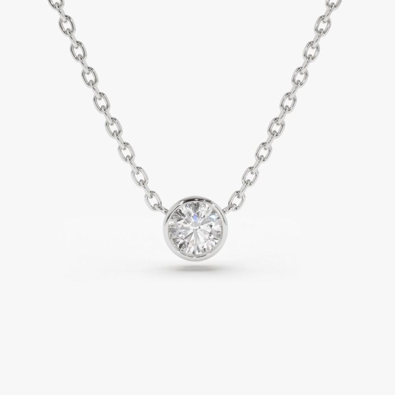 0.50 - 1.00 ctw 14k Bezel Setting Round Diamond Lab Grown Solitaire Necklace - Reina 14K White Gold Ferkos Fine Jewelry