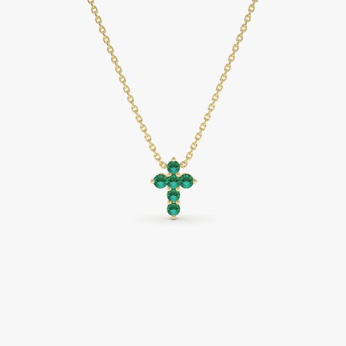 14K Tiny Emerald Cross Necklace 14K Gold Ferkos Fine Jewelry