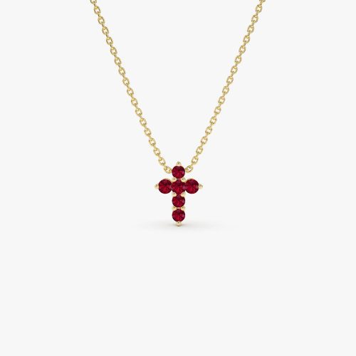 14K Tiny Ruby Cross Necklace 14K Gold Ferkos Fine Jewelry