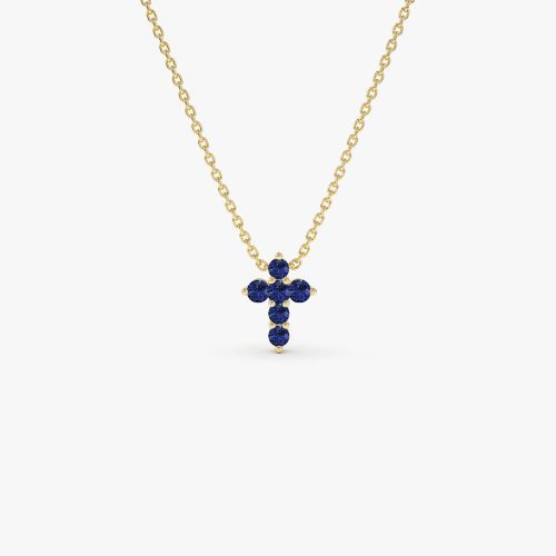 14K Tiny Sapphire Cross Necklace 14K Gold Ferkos Fine Jewelry