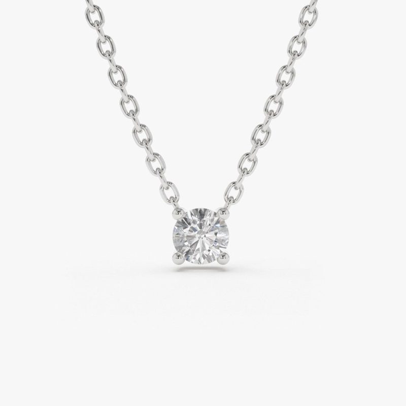 0.50 - 1.00 ctw 14k Four Prong Round Diamond Lab Grown Solitaire Necklace - Noah 14K White Gold Ferkos Fine Jewelry