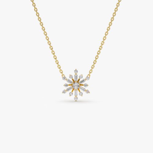 14k Baguette and Round Diamond Snowflake Necklace 14K Gold Ferkos Fine Jewelry