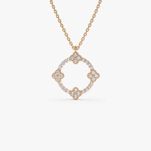 14k All Diamond Clover Circle Necklace 14K Rose Gold Ferkos Fine Jewelry