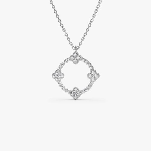 14k All Diamond Clover Circle Necklace 14K White Gold Ferkos Fine Jewelry