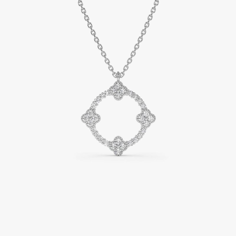 14k All Diamond Clover Circle Necklace 14K White Gold Ferkos Fine Jewelry